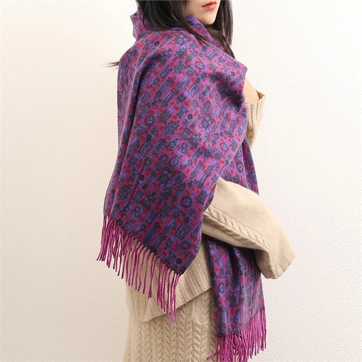 Fashion Purple One-Sided Printed Women's Warm Cashmere Shawl