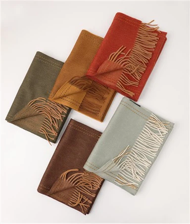 Cashmere Scarf Water Wave Pattern Thread-Through Tassel Solid Color Double-Sided Warm Scarf