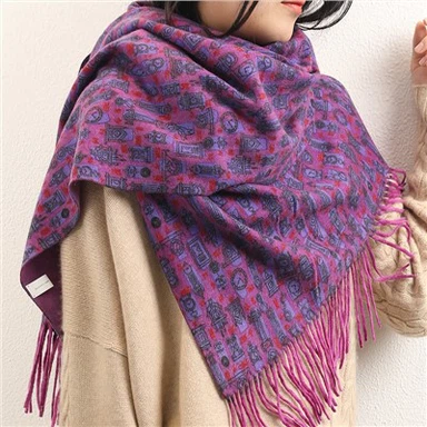 Fashion Purple One-Sided Printed Women's Warm Cashmere Shawl